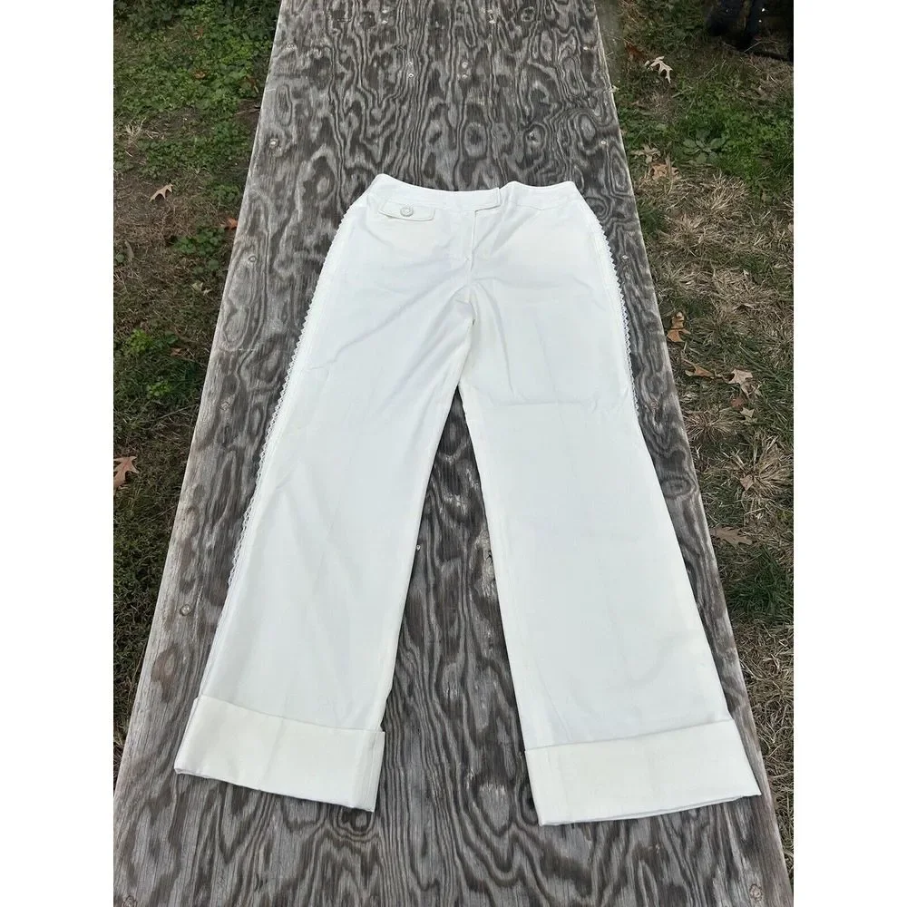 Larry Levine Stretch WOMEN'S Dress White Pants Size 12 Lace Summer Spring‎ Cute